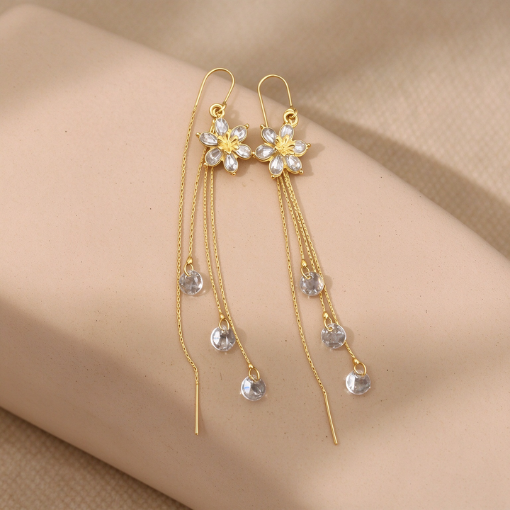 Dainty Floral Tassel Drop Earrings