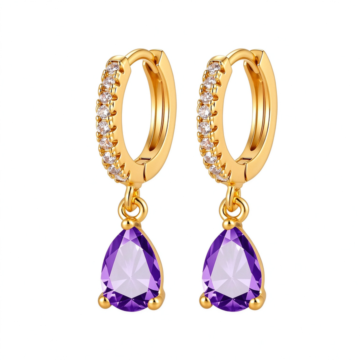 Colorful Birthstone Teardrop Hoop Earrings