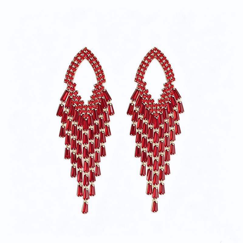 Rhombus Zircon Sparkle Tassel Earrings