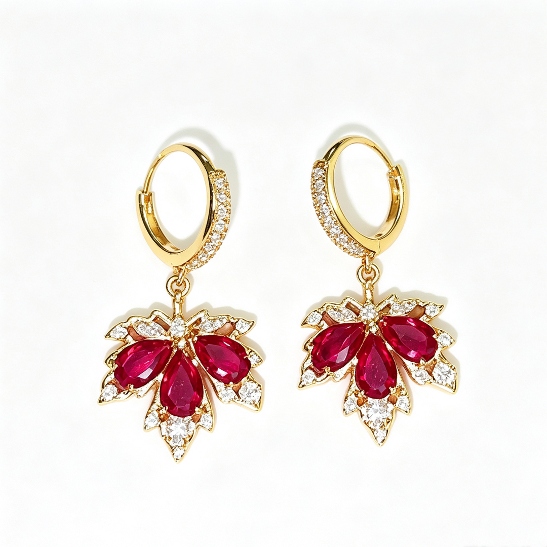 Maple Zircon Huggie Drop Earrings Fall Daily Wear