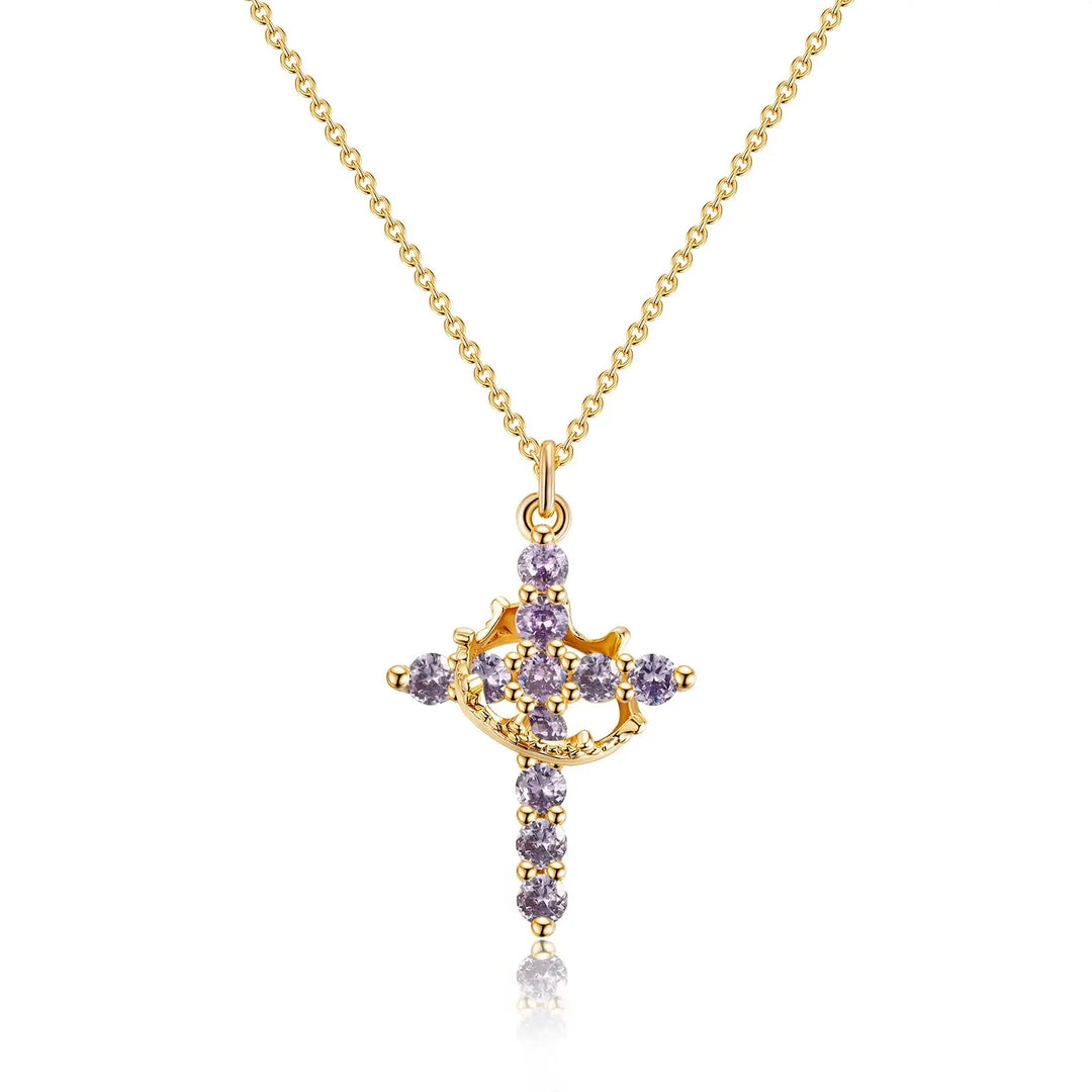 Birthstone Crown Cross Pendant Daily Necklace