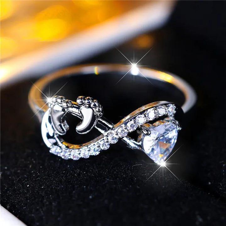 Baby footprint infinity heart cubic zirconia ring