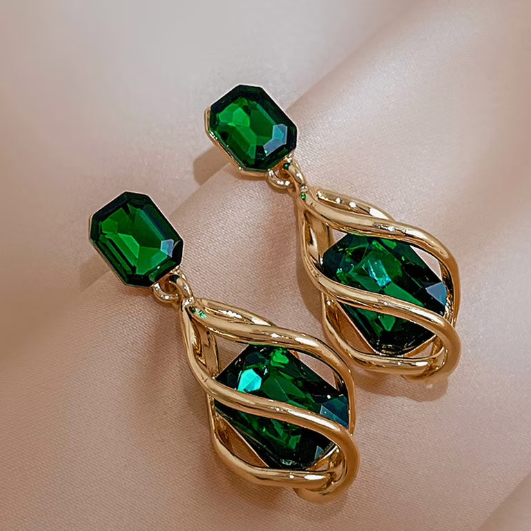 Twisted Square Zirconia Teardrop Earrings