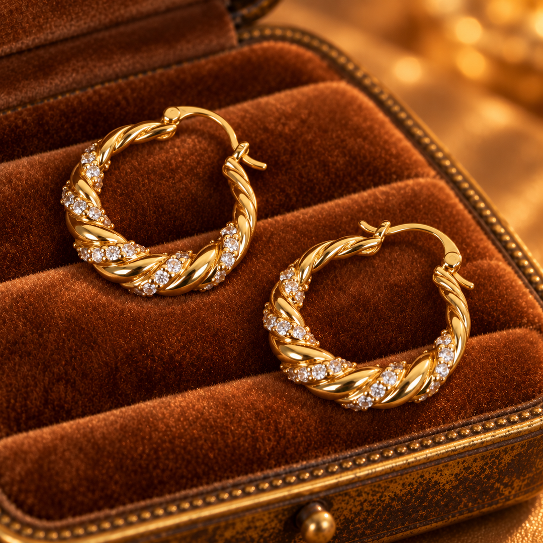 Minimalist Twisted Zircon Hoop Earrings For Ladies