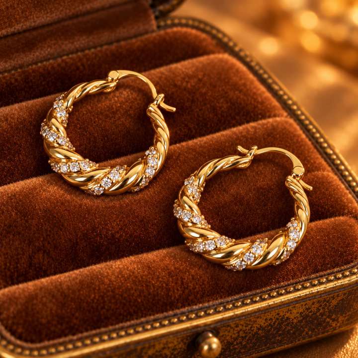Minimalist Twisted Zircon Hoop Earrings For Ladies