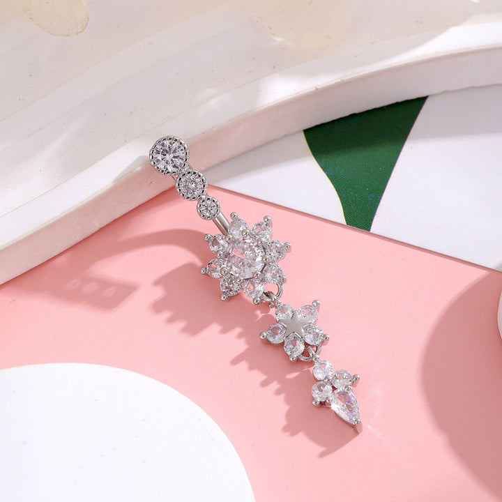 Flower Dangle Belly Ring Daily Body Piercing Jewelry