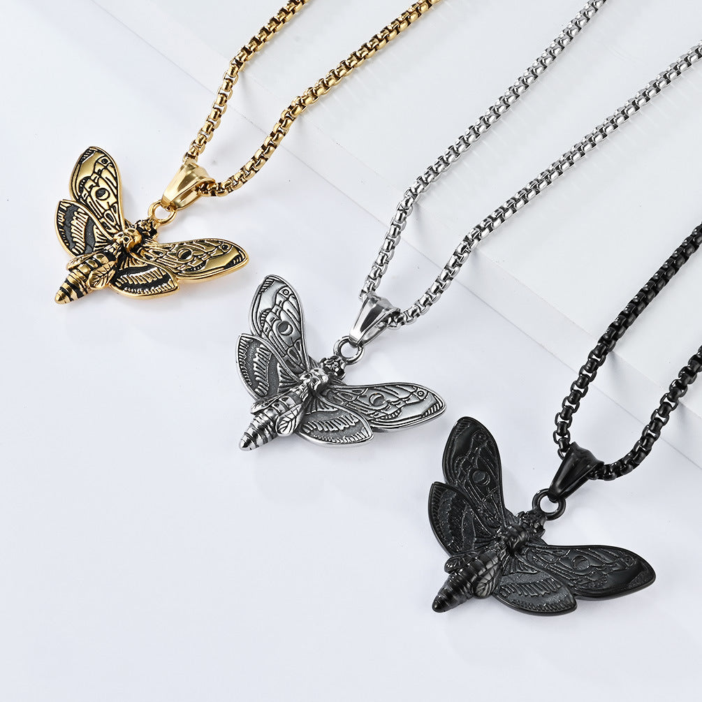 Gothic Death Moth Skull Pendant Necklace