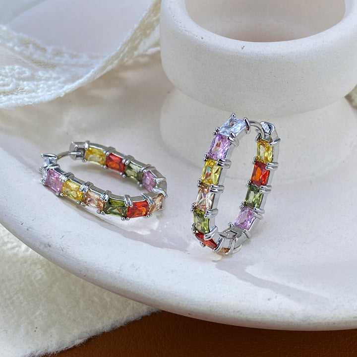 Shiny Rainbow Zircon Minimalist Huggie Ear Buckles