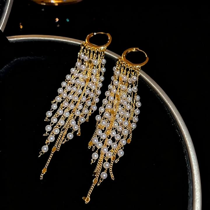Pearl Tassel Earrings Elegant Evening Wear