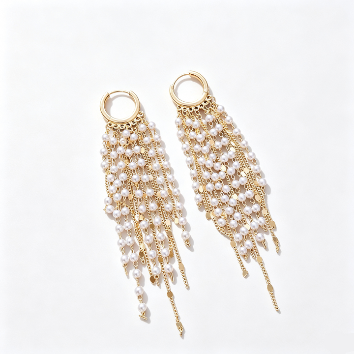 Pearl Tassel Earrings Elegant Evening Wear