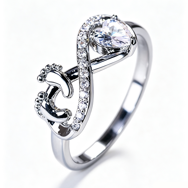 Baby footprint infinity heart cubic zirconia ring