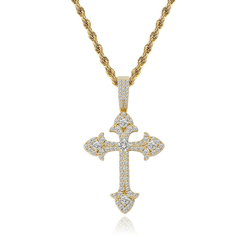 Paved Cross Rope Chain Necklace