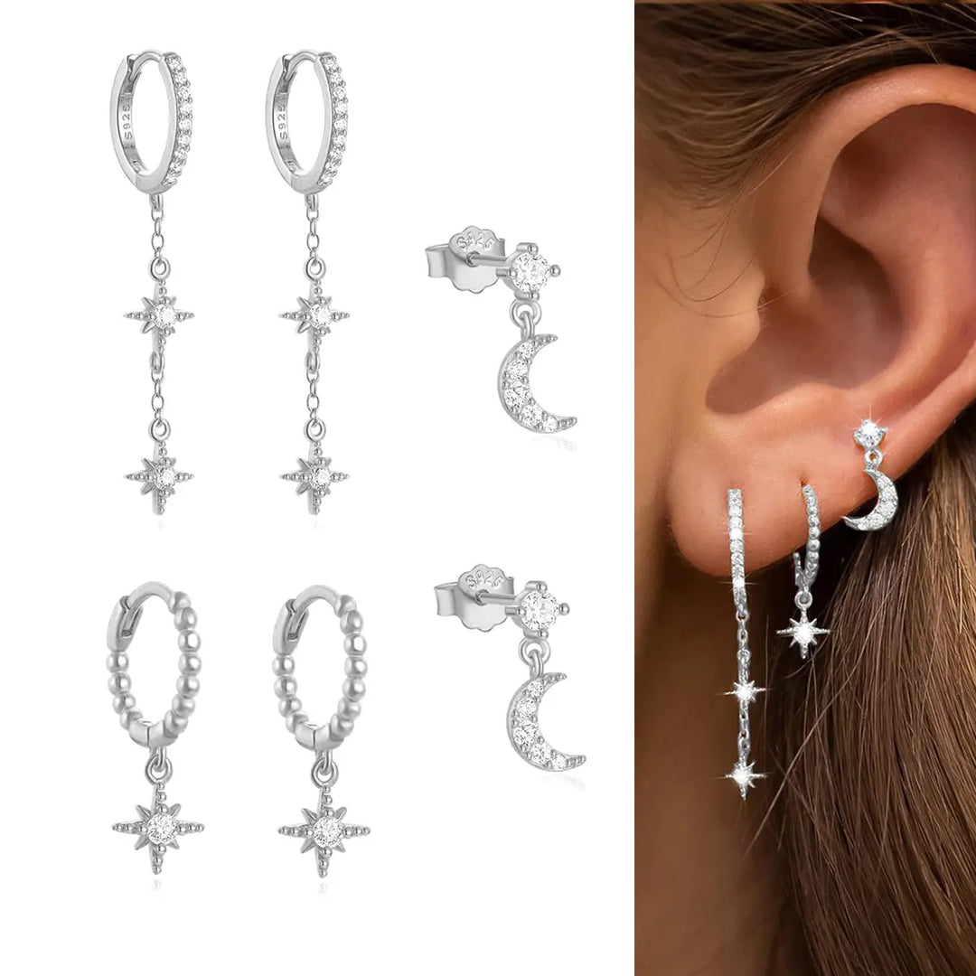 Moon Star Ear Stack Set For Multi Piercing Layering