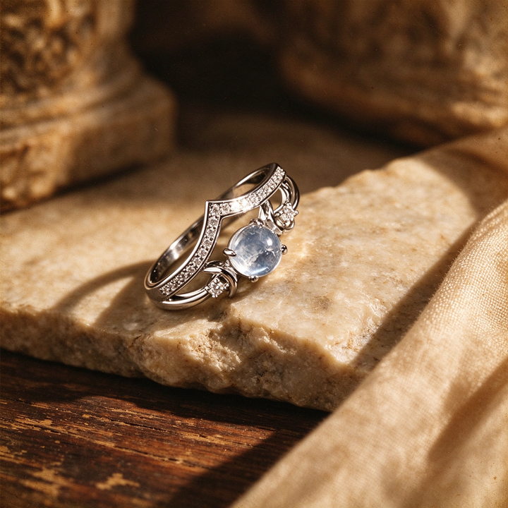 Celestial Crescent Paved Zircon V Band Ring