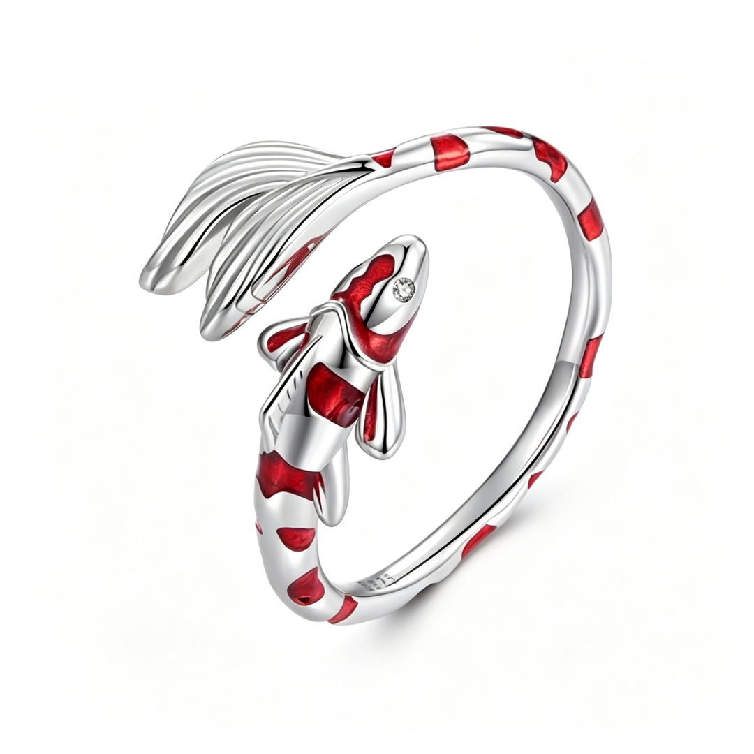 Lucky Carp Enamel Open Adjustable Ring