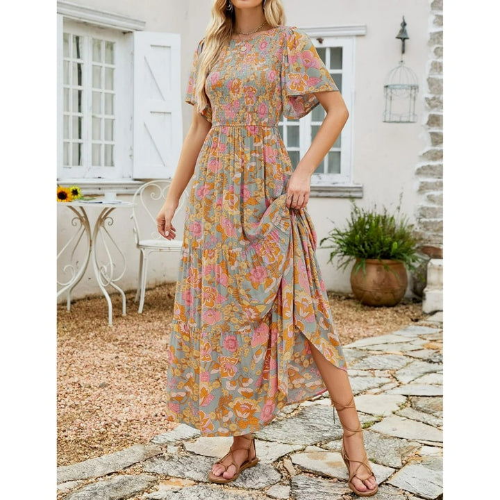 Vintage Floral High Waist Maxi Dress