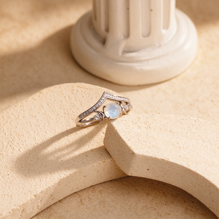 Celestial Crescent Paved Zircon V Band Ring