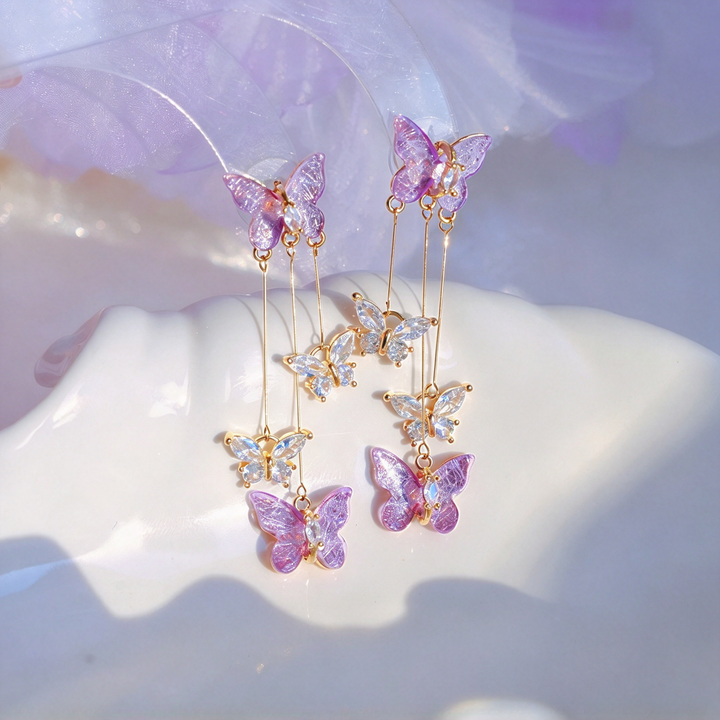 Forest Style Purple Butterfly Dangle Earrings