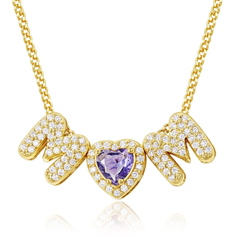 Birthstone MOM Heart Necklace