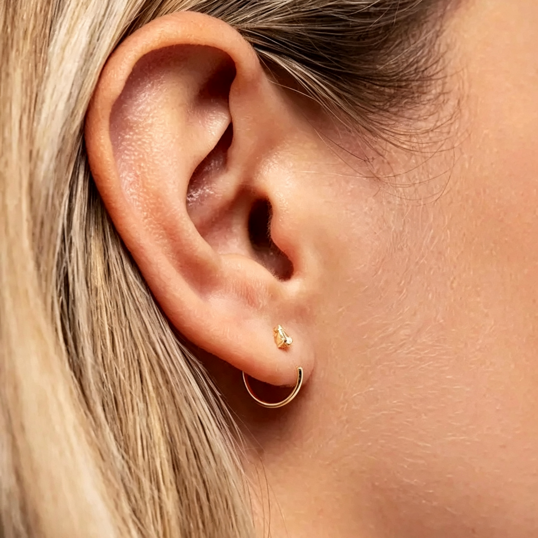 Mini Teardrop C Hoop Studs Everyday Stack