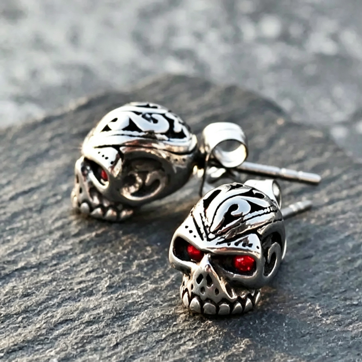 Rock Style Skull Red Zircon Stud Earrings