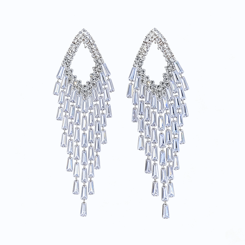 Rhombus Zircon Sparkle Tassel Earrings