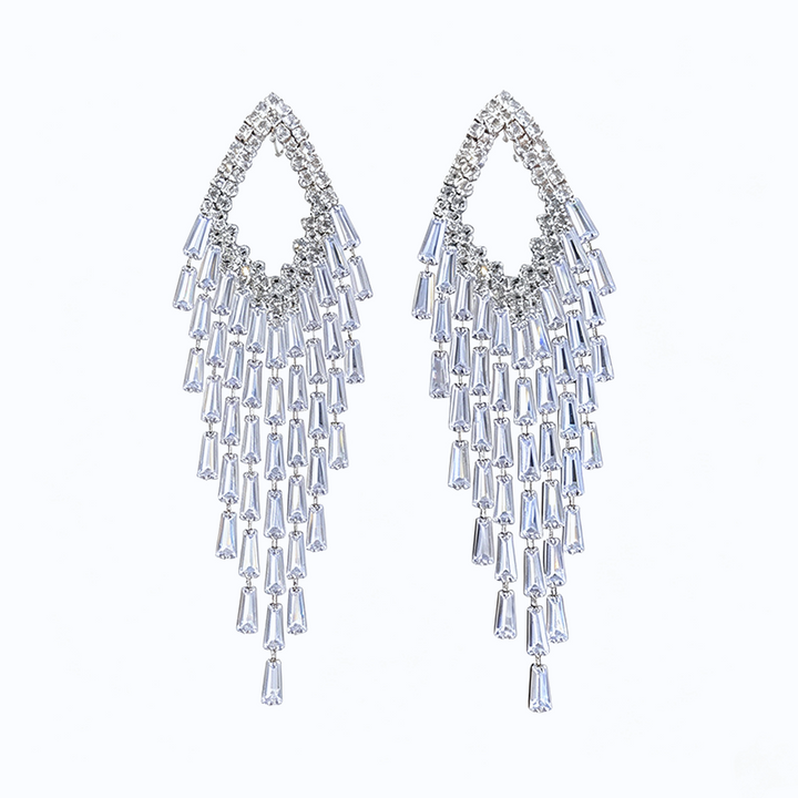 Rhombus Zircon Sparkle Tassel Earrings