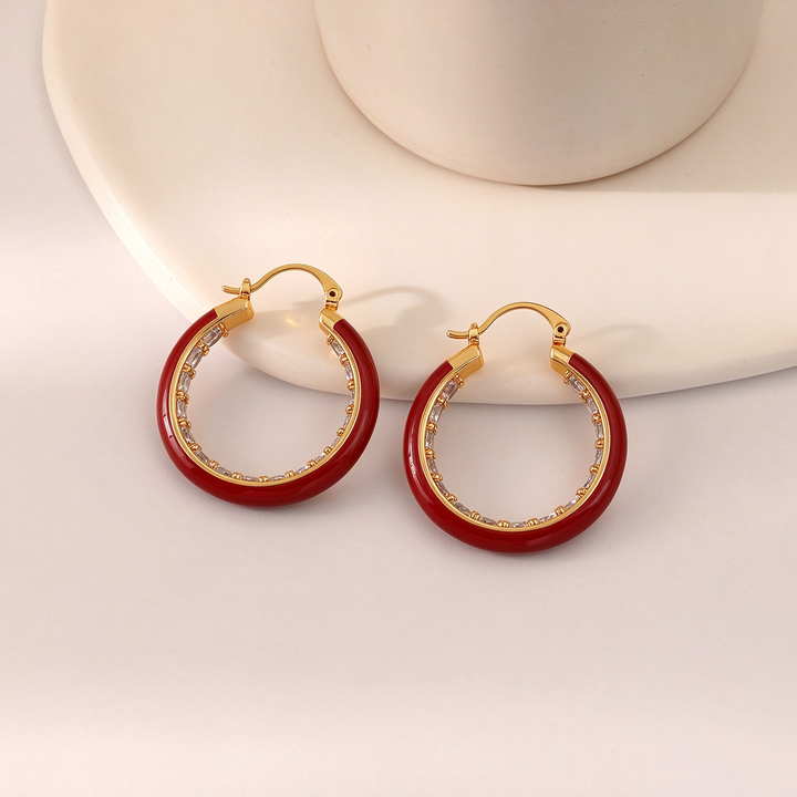 Radiant Enamel Sparkle Hoop Earrings