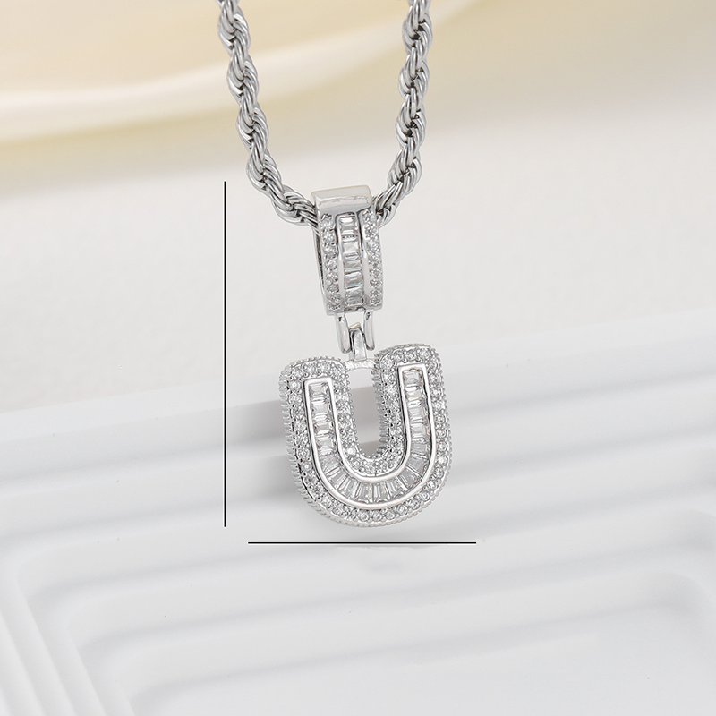 Zircon Letter Pendant Twisted Rope Necklace