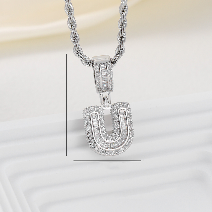 Zircon Letter Pendant Twisted Rope Necklace