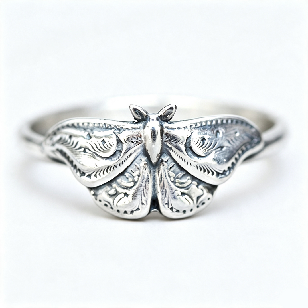 Dark Style Engraved Moth Ring