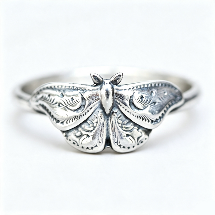 Dark Style Engraved Moth Ring