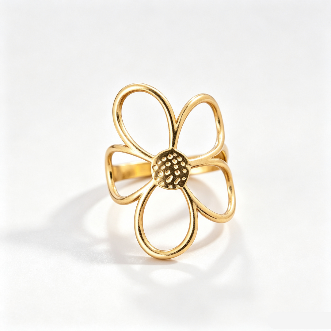 Openwork flower adjustable stackable ring