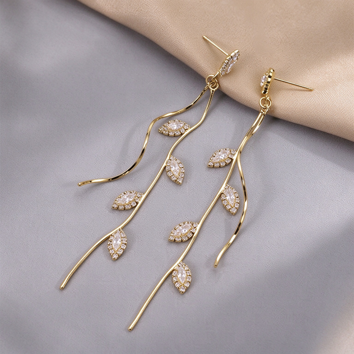 Sparkling Leaf Vine Drop Earrings