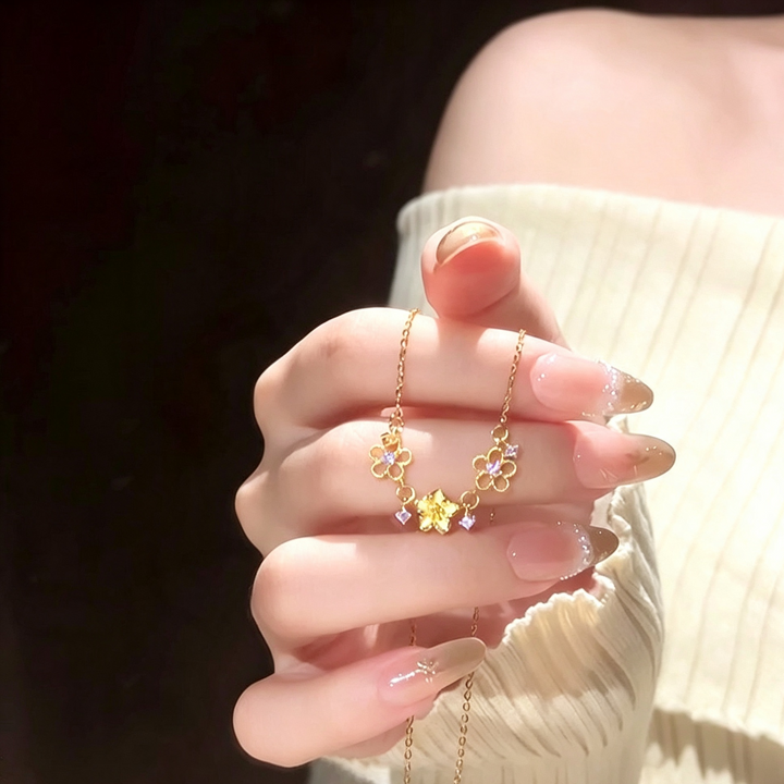 Floral Hollow CZ Tassel Necklace