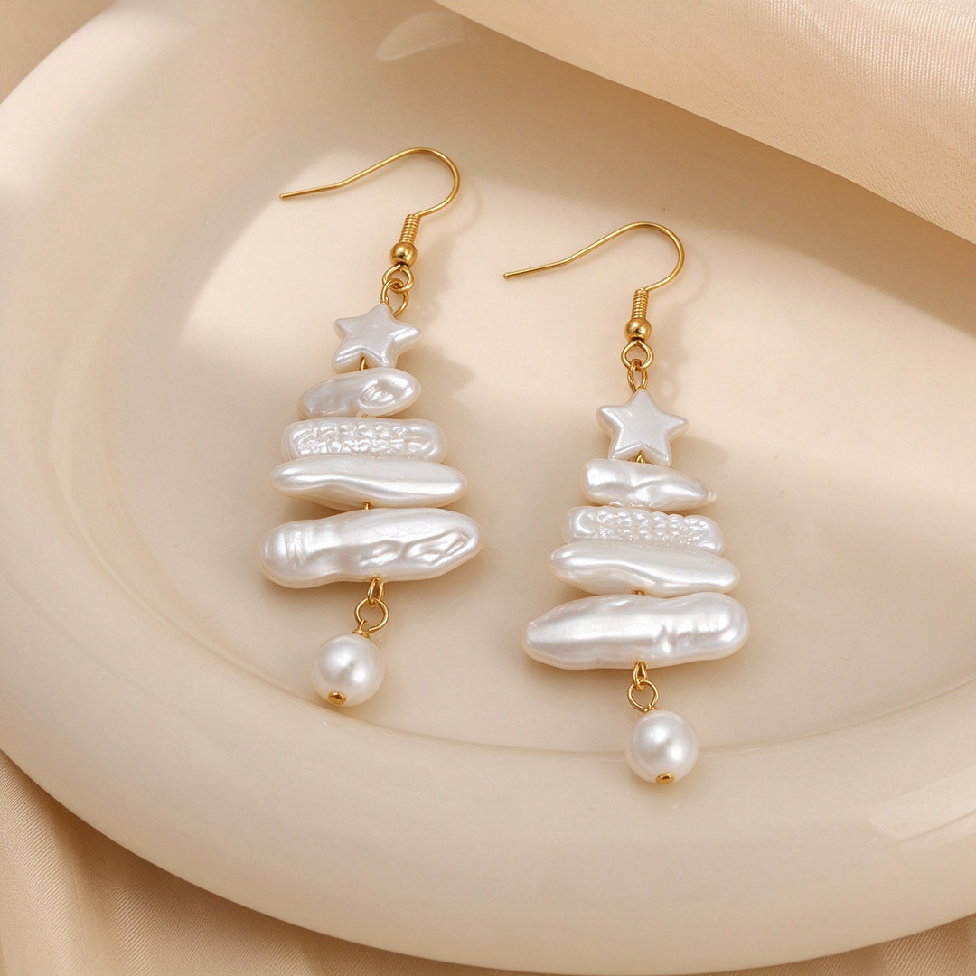Baroque Pearl Christmas Tree Pendant Earrings