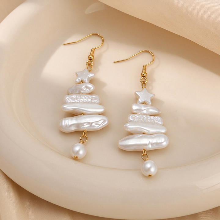 Baroque Pearl Christmas Tree Pendant Earrings
