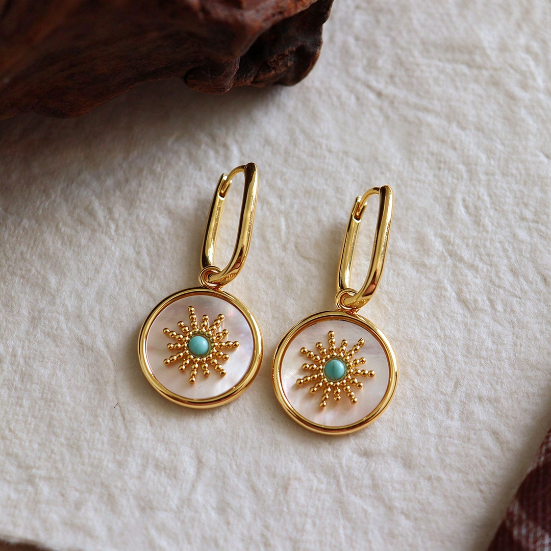 Sunburst Mother of Pearl Drop Earrings