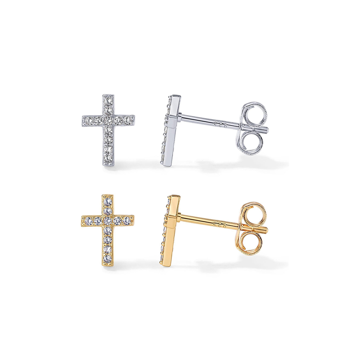 Mini Paved Cross Stud Earrings Daily Stack