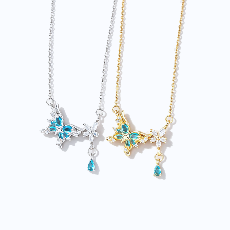Elegant Ice Blue Butterfly Drop Necklace