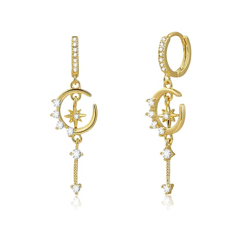 Zircon Moon Star Dangling Earrings