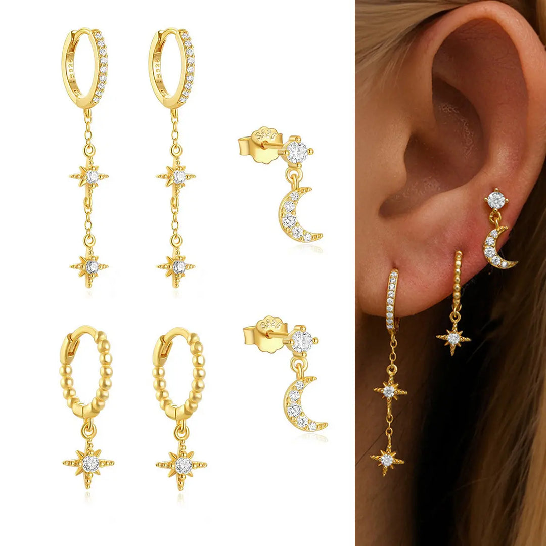 Moon Star Ear Stack Set For Multi Piercing Layering
