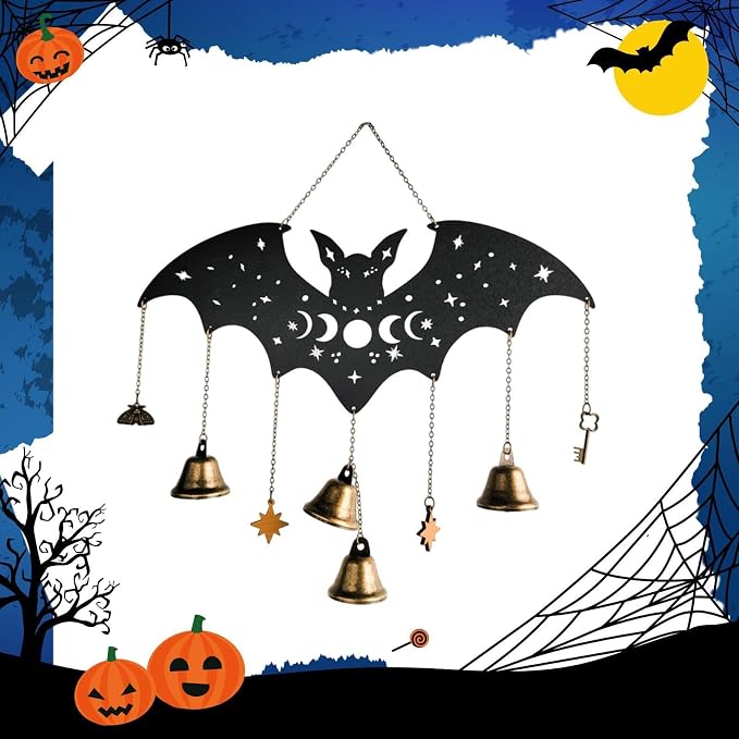 Spooky Halloween Metal Bell Window Hanging Accent