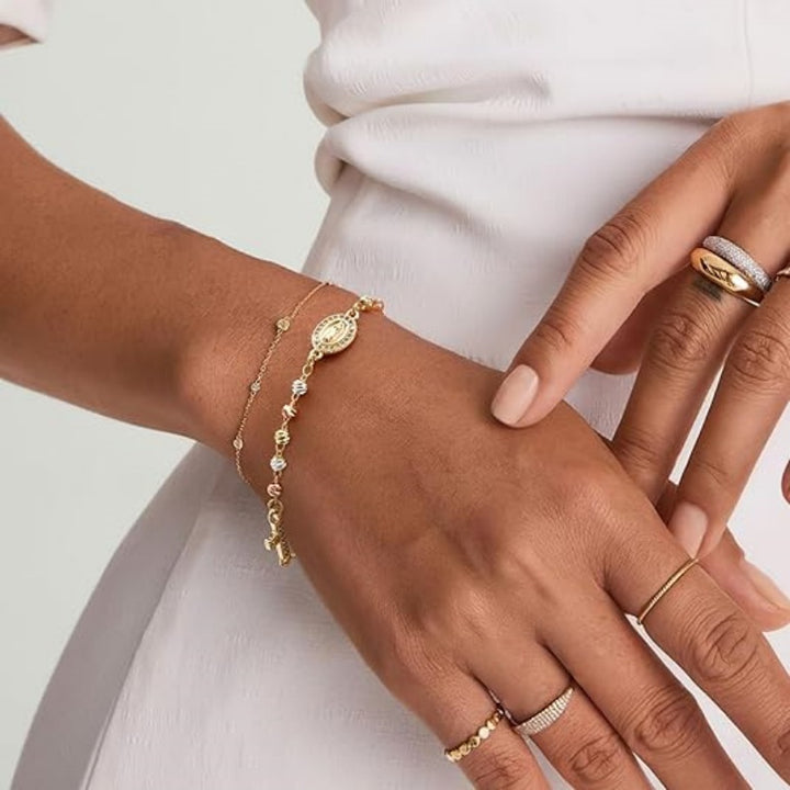 Gold Rosary Bead Cross Bracelet Women