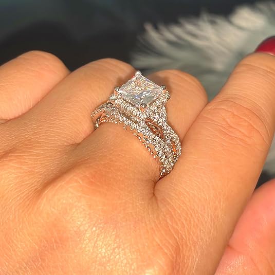 Cubic Zirconia 3‑Piece Wedding Ring Set