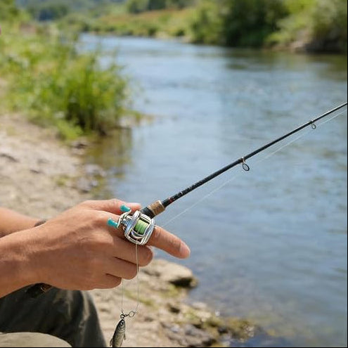 Mini Fishing Reel Jewelry Necklace Ring Set