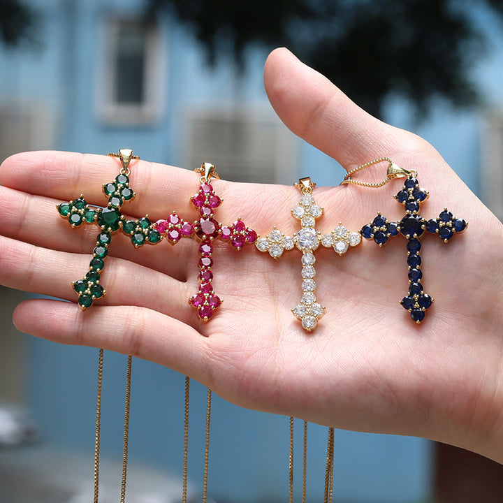 Stylish Zirconia Cross Pendant Necklace