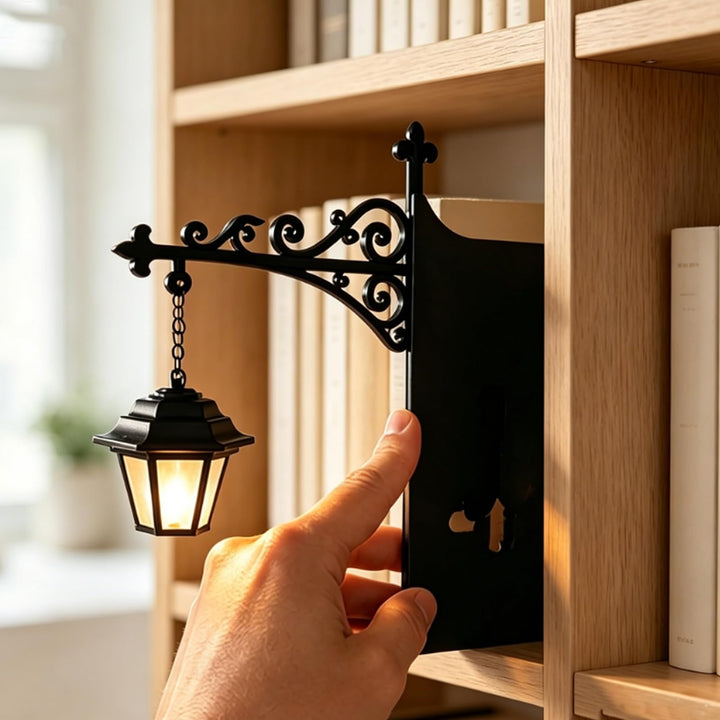 Clip On Iron Scroll Bracket Mini Lantern Bookshelf Decor