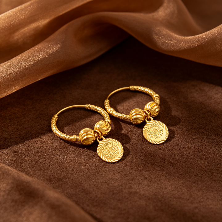 Coin Charm Hoop Earrings for Everyday