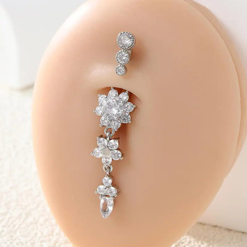 Flower Dangle Belly Ring Daily Body Piercing Jewelry